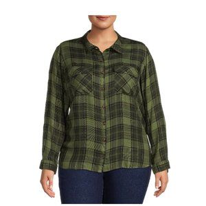 New With Tags Terra &Sky Plaid Button Front Blouse size 14 0x